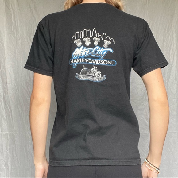 Harley Davidson 1998 Vintage Rare Medium Black Short Sleeve V-Neck Shirt - Picture 4 of 7